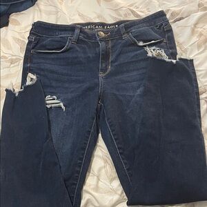 American Eagle Outfitters Women's Ripped Dark Blue Skinny Jeans